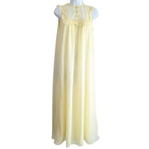 Vintage 60s Lov Lee Yellow Pastel Maxi Sleeveless Nightgown Sleepwear Retro 50s